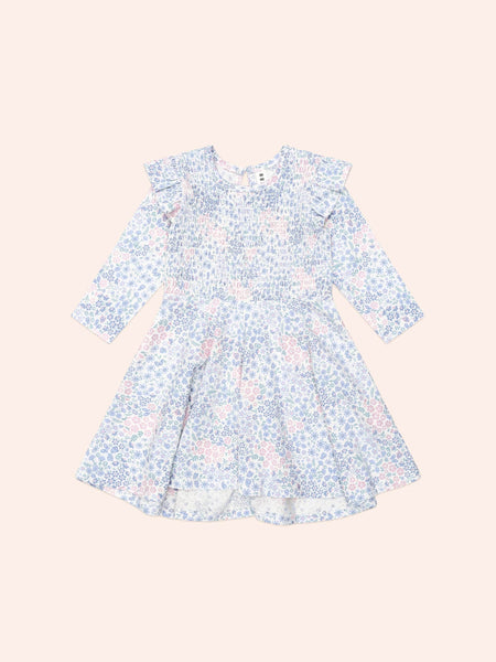 Flower Garden Shirred Long Sleeve Dress