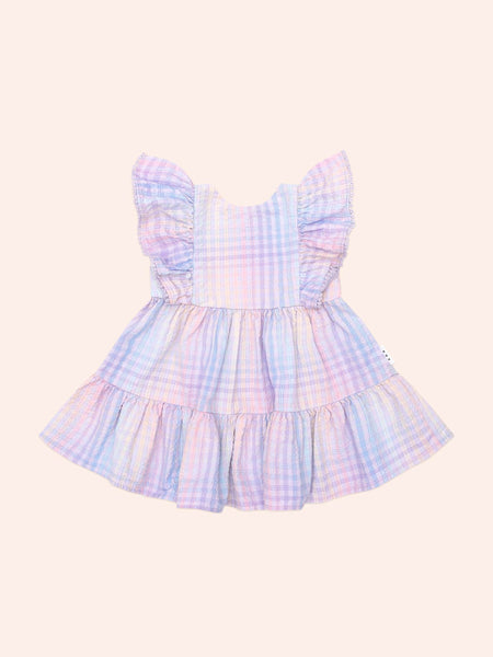 RAINBOW CHECK FRILL DRESS